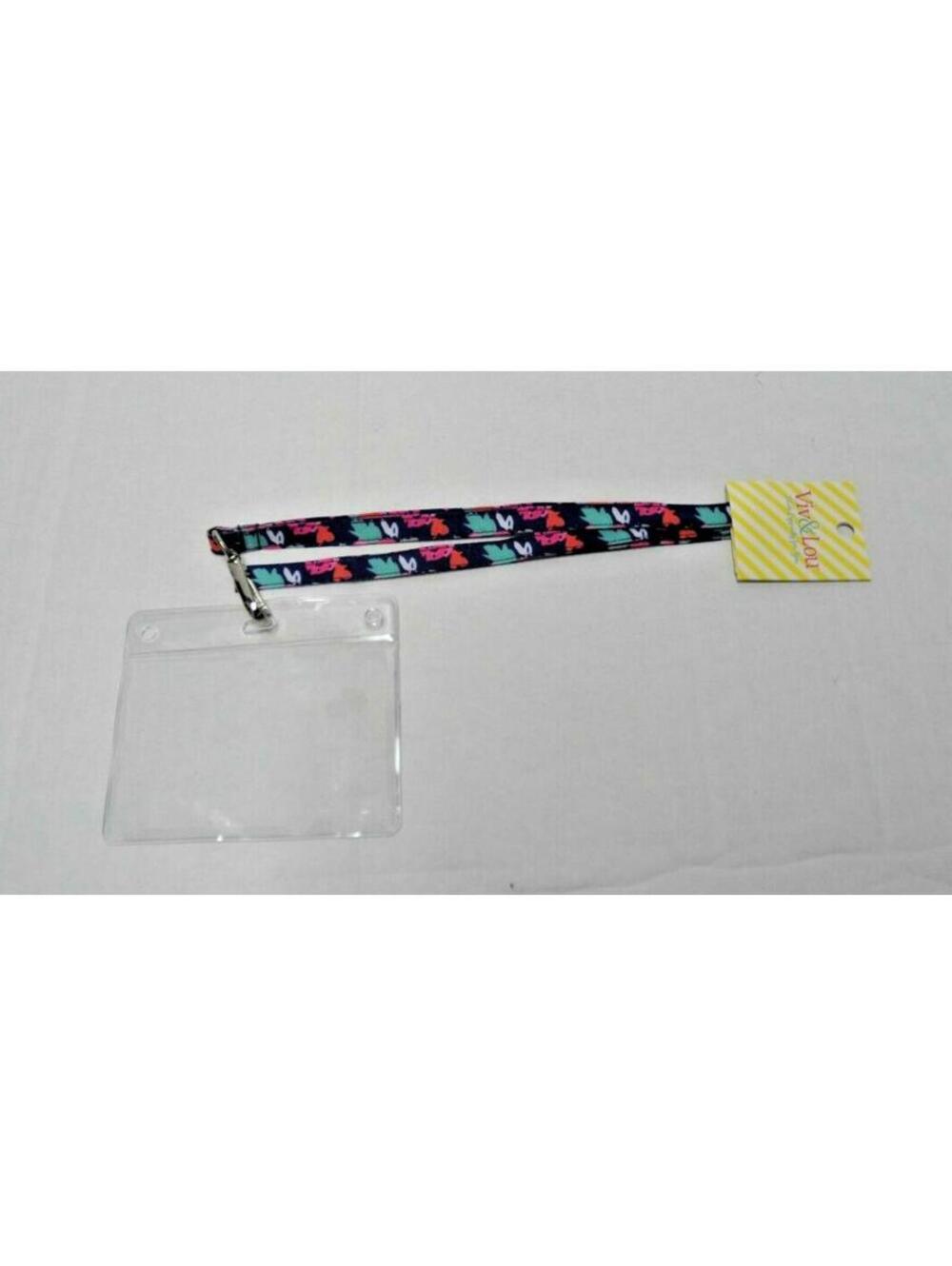 Floral Lanyard & ID Case Badge Holder and Clear ID Pouch Teacher School Navy